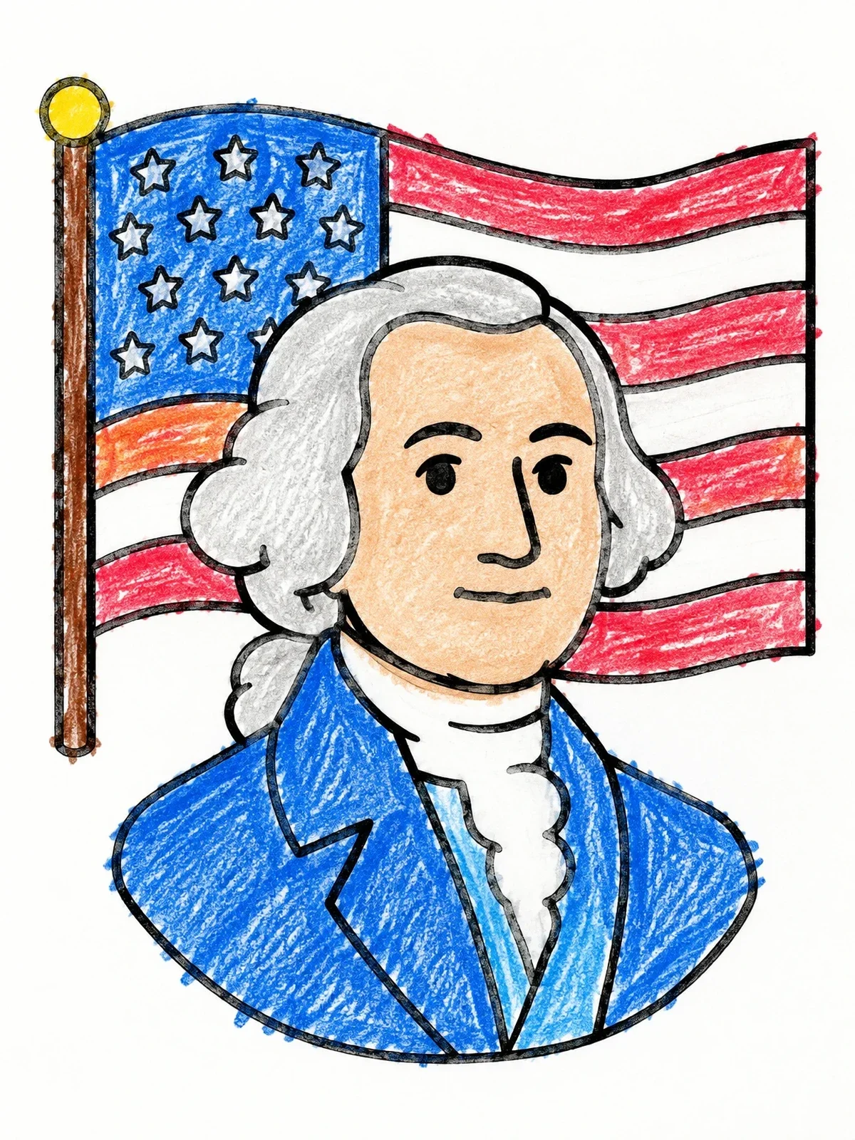 Colored example of the George Washington With American Flag coloring page
