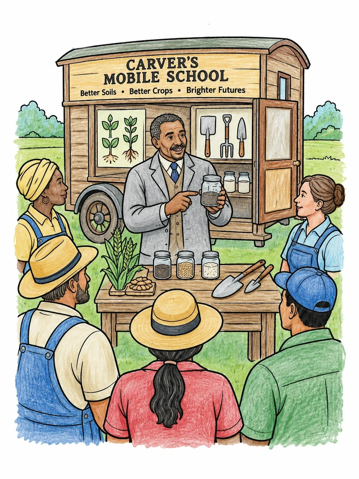Colored example of the George Washington Carver Mobile School coloring page