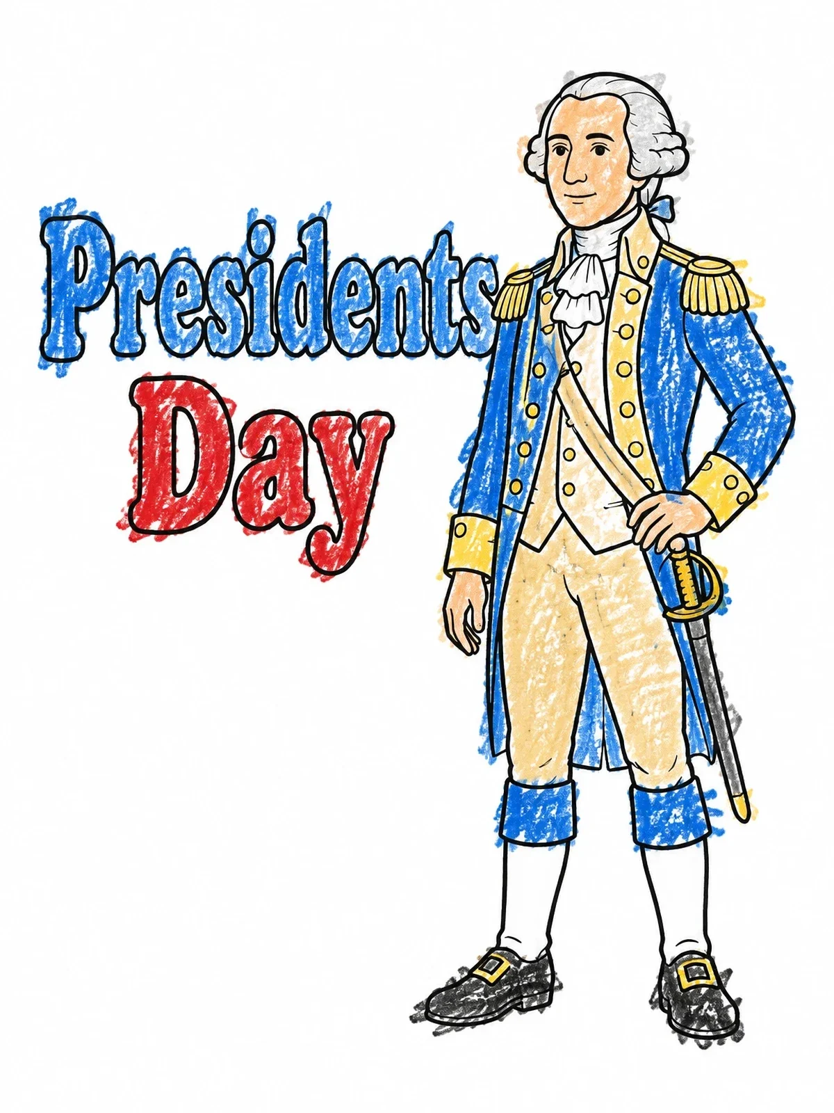 Colored example of the George Washington Presidents Day coloring page