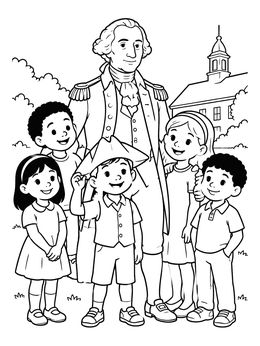 Free printable George Washington And Smiling Schoolchildren coloring page