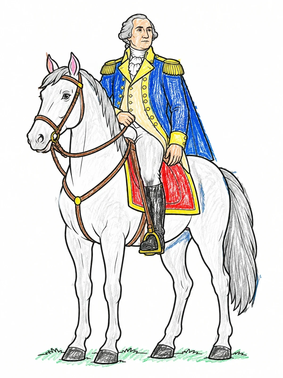 Colored example of the George Washington On Horseback coloring page