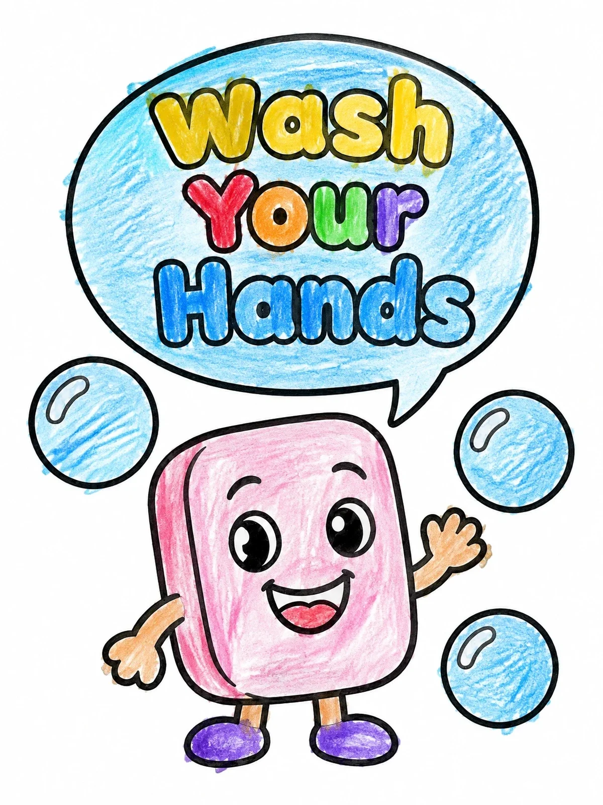 Colored example of the Cute Cartoon Soap With Bubbles coloring page