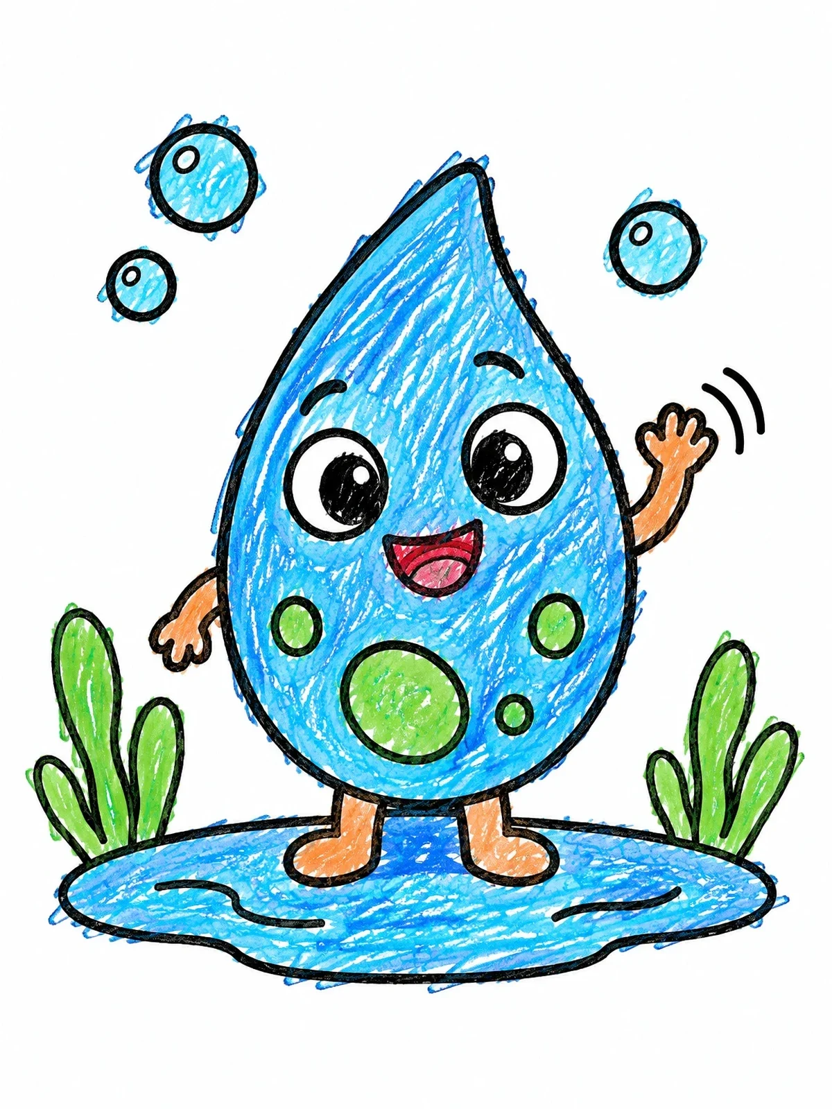 Colored example of the Friendly Little Teardrop Microbe coloring page