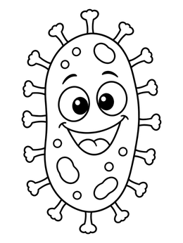 A friendly bacterium smiles on this fun germ coloring page.