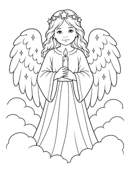 An angelic Christkind holding a candle in this german christmas coloring page.