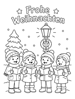 Free printable Children Caroling Under Streetlamp coloring page