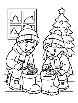 Free printable Children Checking St. Nicholas Boots coloring page
