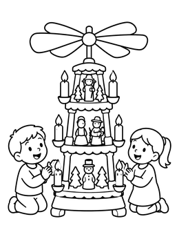 Free printable Children Admiring A Christmas Pyramid coloring page