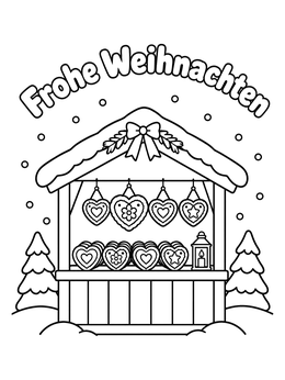 Free printable German Christmas Market Gingerbread Stall coloring page