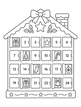 Free printable House Shaped Advent Calendar coloring page
