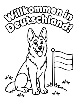 Free printable German Shepherd With German Flag coloring page