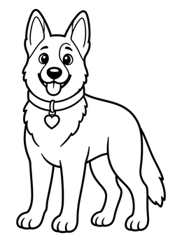 Free printable German Shepherd With Heart Tag coloring page