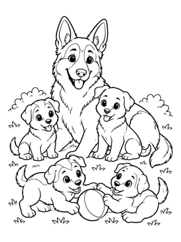 A happy dog family on this german shepherd coloring page.