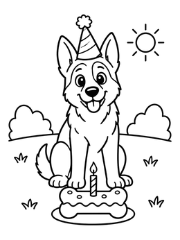 Free printable German Shepherd Puppy Birthday Celebration coloring page