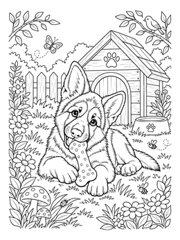 Free printable German Shepherd Puppy With Chew Bone coloring page