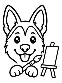 Free printable German Shepherd Puppy Painting On Easel coloring page