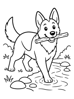 Free printable Playful German Shepherd By Creek coloring page