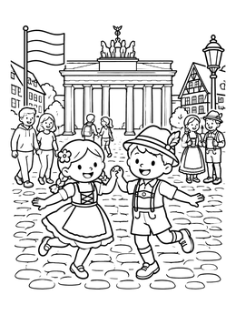 Free printable Children Dancing In Traditional German Clothing coloring page