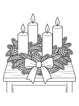 A festive Germany coloring page featuring an Advent wreath with four lit candles on a wooden table.