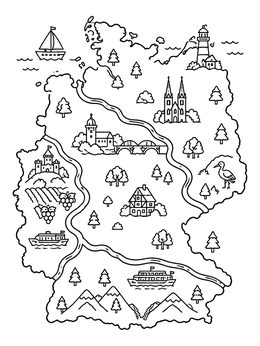 Free printable Germany Map With Rivers And Landmarks coloring page