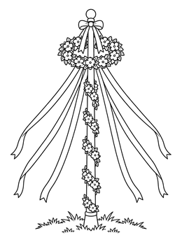 A festive maypole with ribbons and a floral wreath on this Germany coloring page.