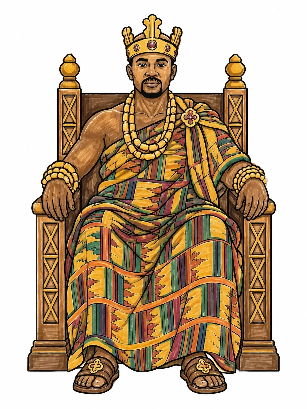 Colored example of the Ashanti Chief On Ornate Throne coloring page