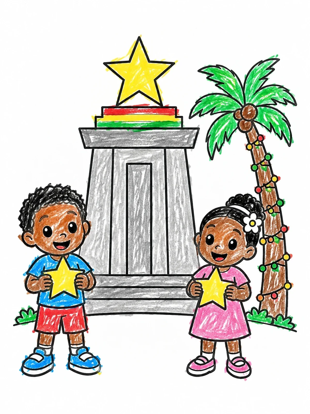 Colored example of the Children At Black Star Monument coloring page