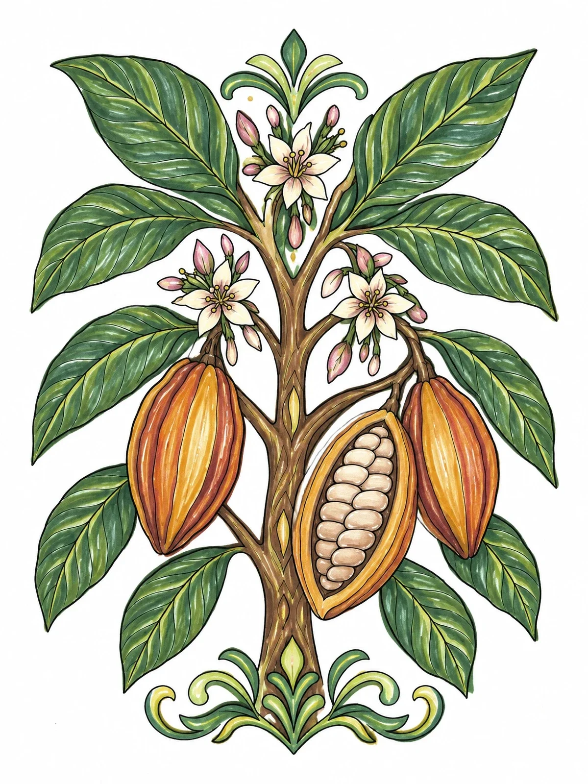 Colored example of the Ghana Cocoa Tree With Pods coloring page