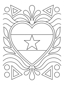 Free printable Ghanaian Flag Heart Mandala Design coloring page