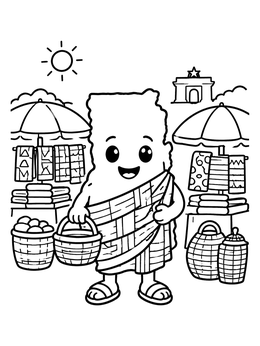 Free printable Ghana Map Character At Market coloring page