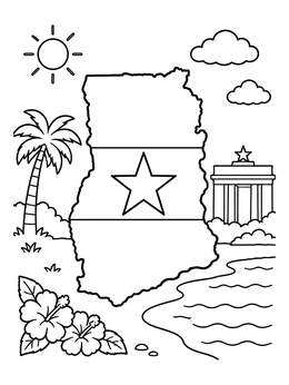 Free printable Ghana Map And Flag Outline coloring page