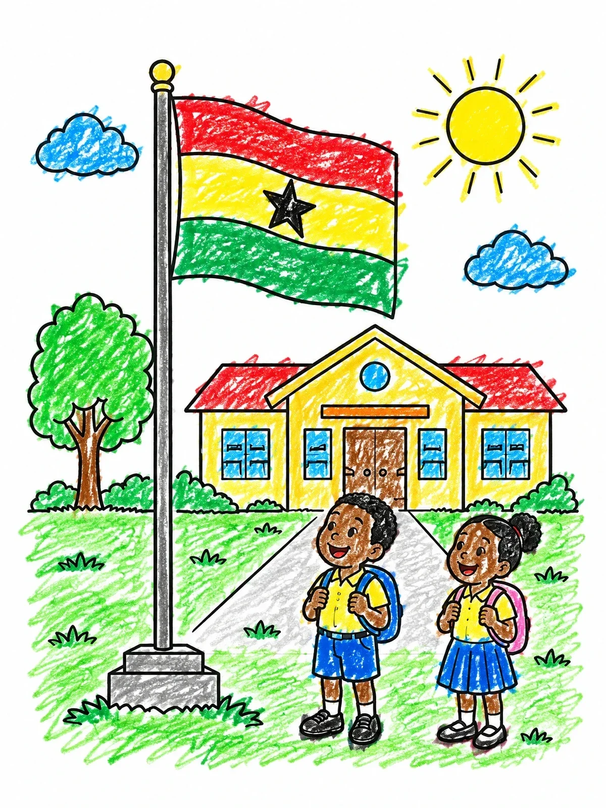 Colored example of the Ghanaian Students By The School Flag coloring page