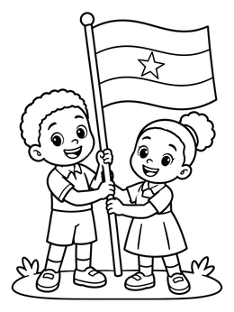 Free printable Ghanaian Children Holding National Flag coloring page