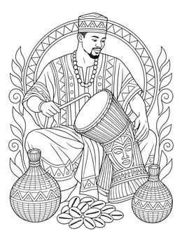 Free printable Ghanaian Drummer With Traditional Instruments coloring page