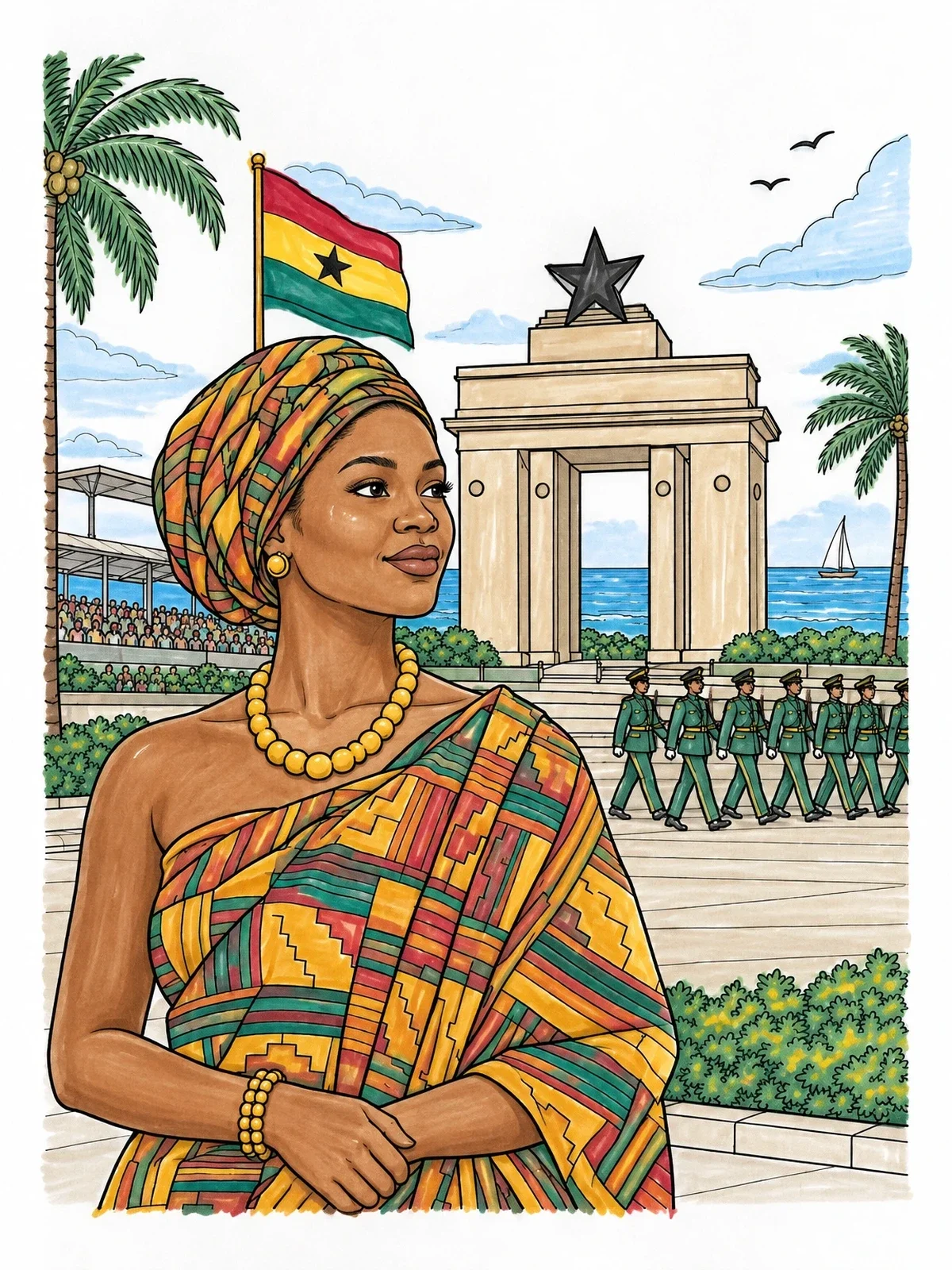 Colored example of the Ghanaian Woman At Independence Square coloring page