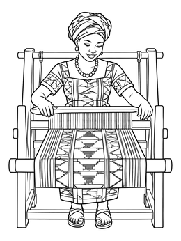 Free printable Ghanaian Weaver At Traditional Loom coloring page