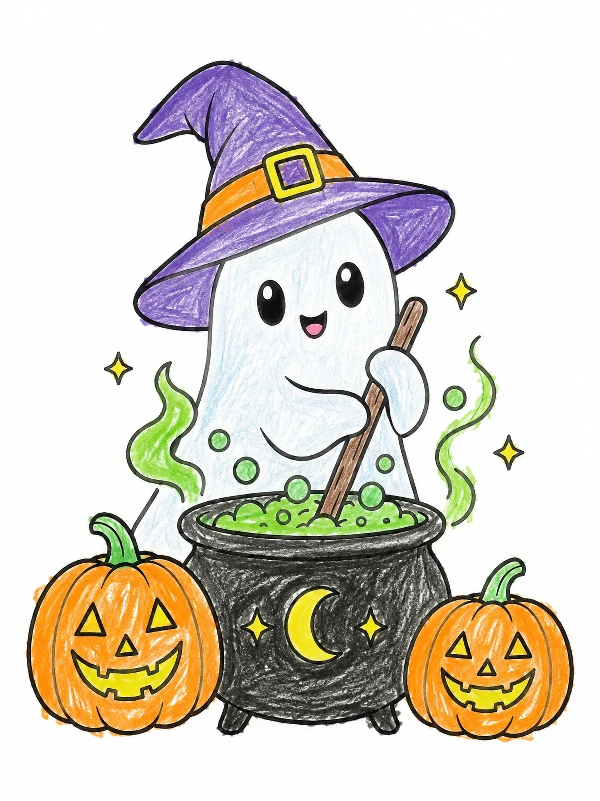 Colored example of the Little Ghost Brewing Magic Potion coloring page