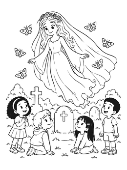 Free printable Gentle Ghost Bride Floating For Children coloring page