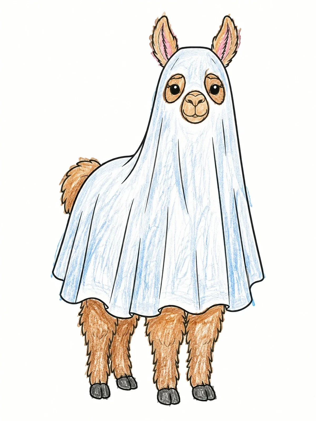 Colored example of the Ghost Costume Halloween Llama coloring page
