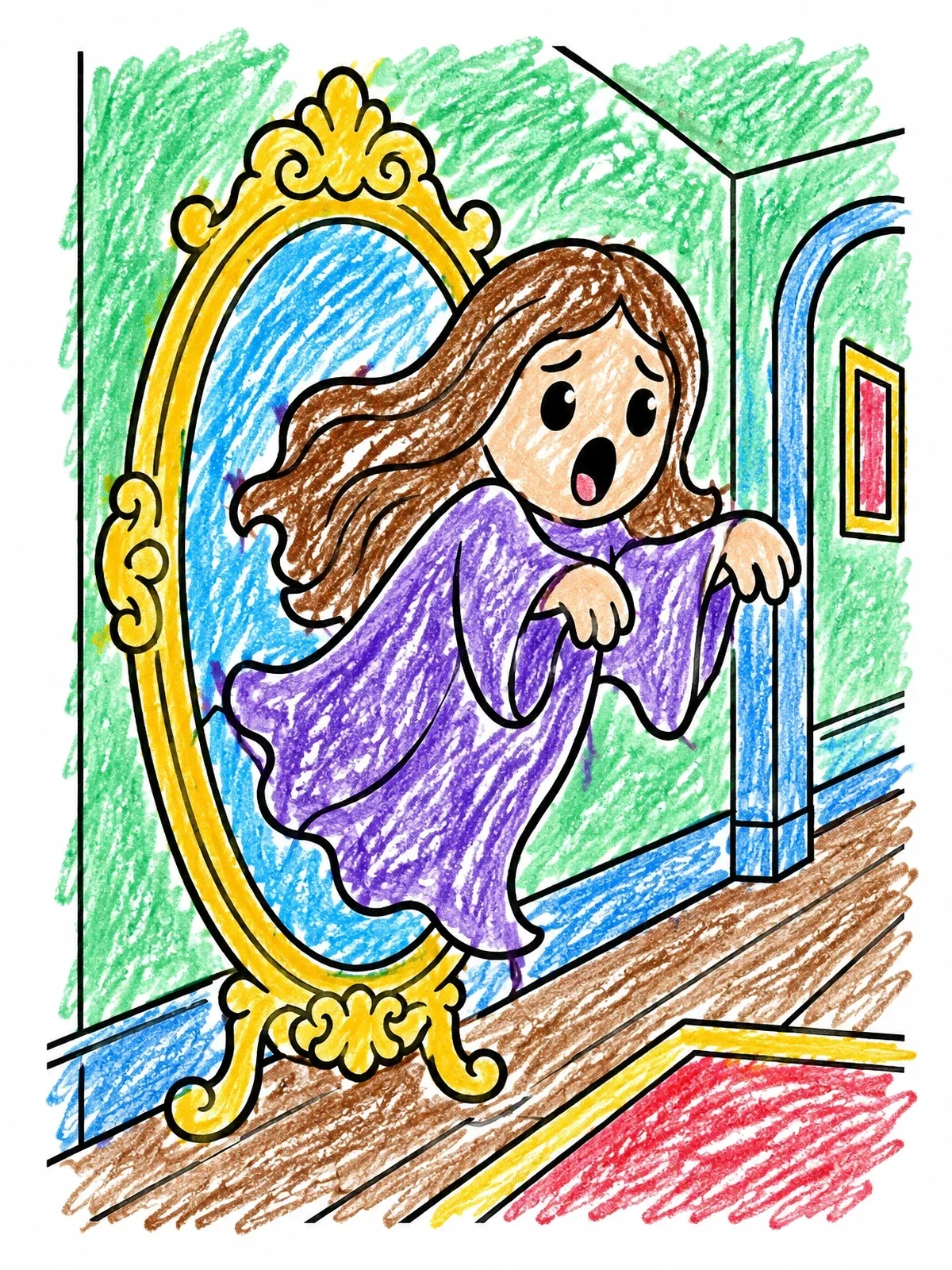Colored example of the Ghost Floating Out Of An Ornate Mirror coloring page