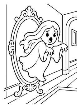 Free printable Ghost Floating Out Of An Ornate Mirror coloring page