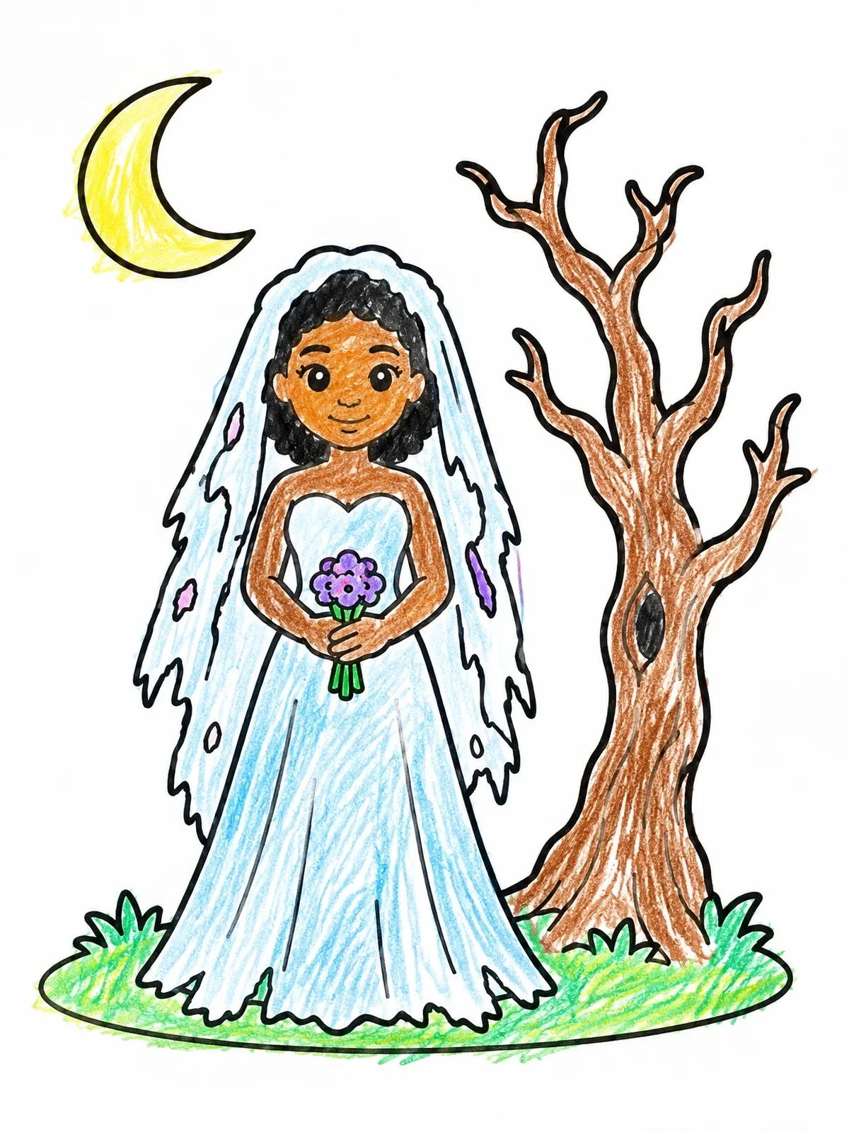 Colored example of the Ghostly Bride By A Twisted Tree coloring page