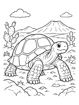 Free printable Giant Galapagos Tortoise Near Volcano coloring page