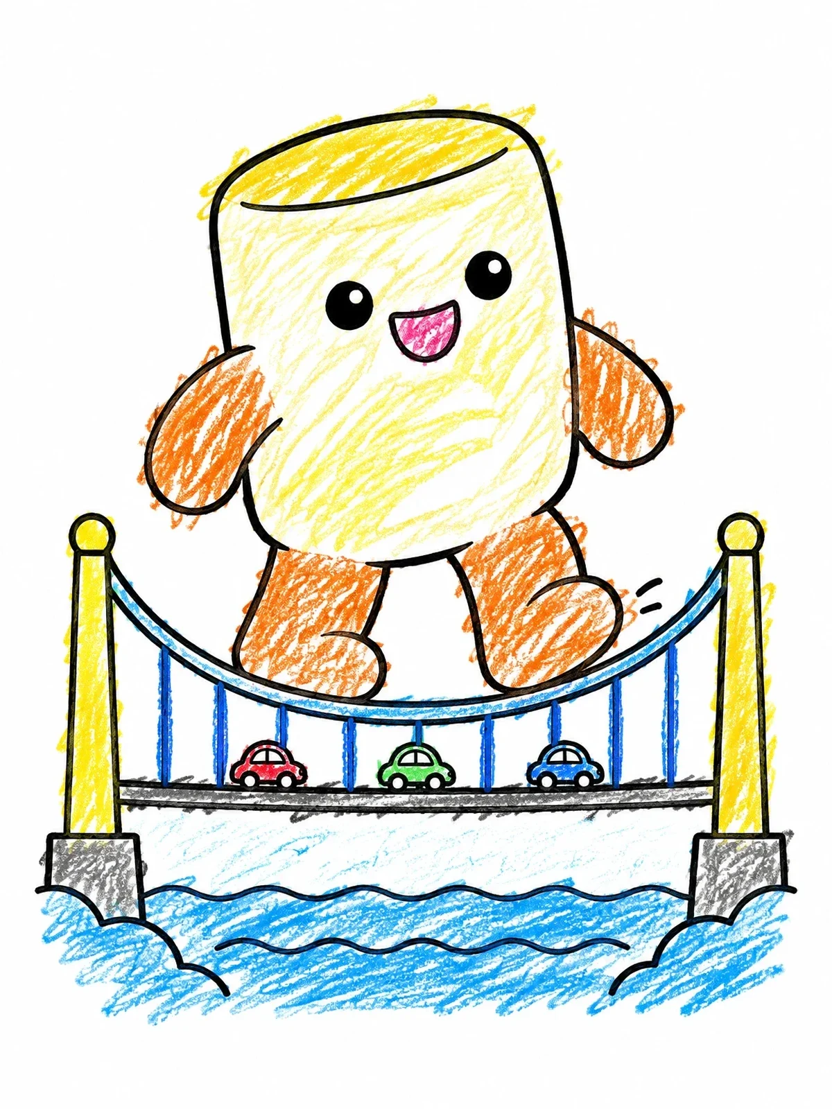 Colored example of the Giant Marshmallow On Suspension Bridge coloring page
