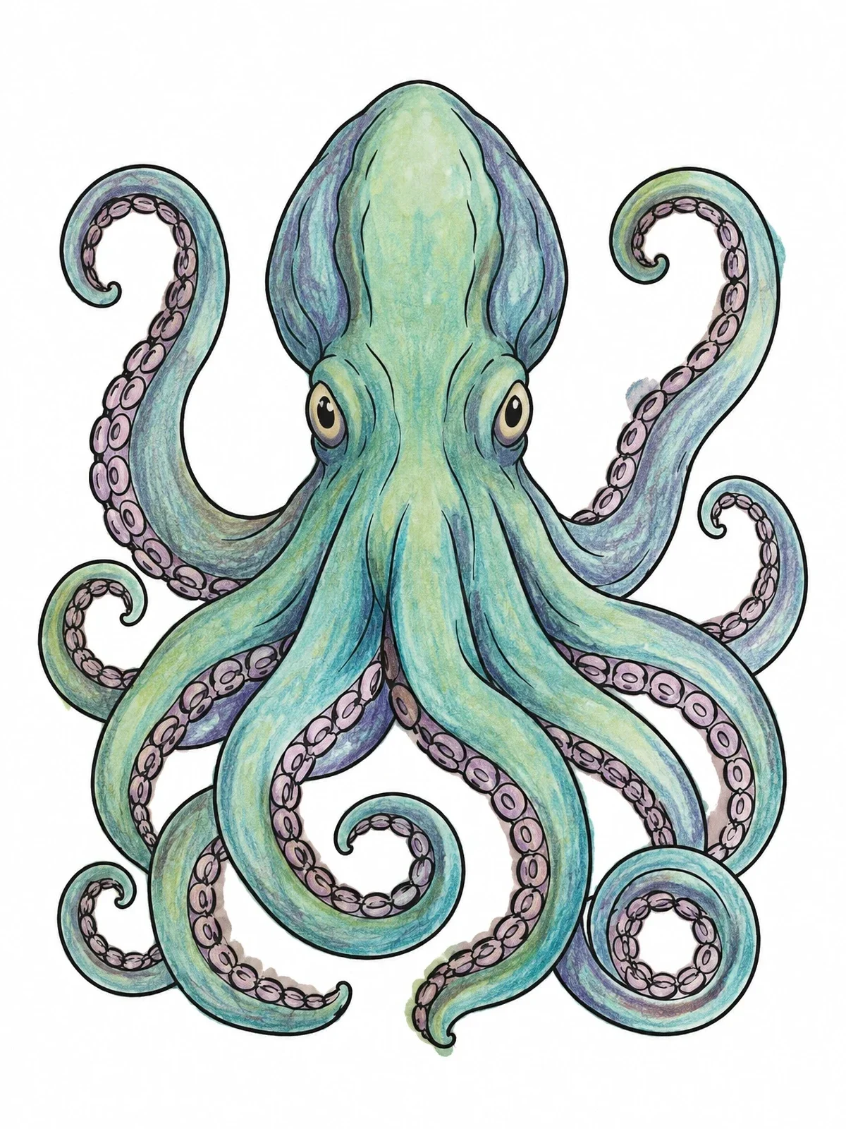 Colored example of the Giant Octopus Sea Monster coloring page