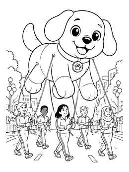 Free printable Giant Puppy Balloon At The Parade coloring page