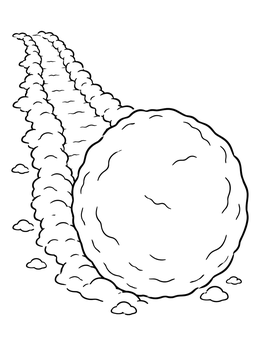 A giant snowball rolling down leaving a path on this snowball coloring page.