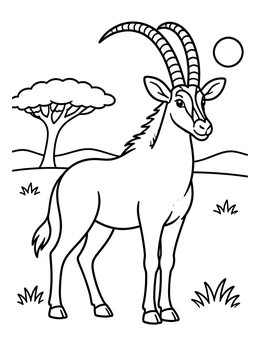 Free printable Giant Sable Antelope On Savanna coloring page
