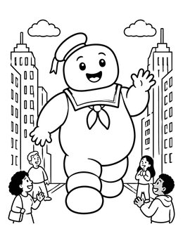 Free printable Giant Sailor Marshmallow Man In City coloring page