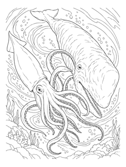 Free printable Giant Squid And Sperm Whale Encounter coloring page